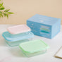 Set Of 3 Ribbed Glass Food Container With Lid