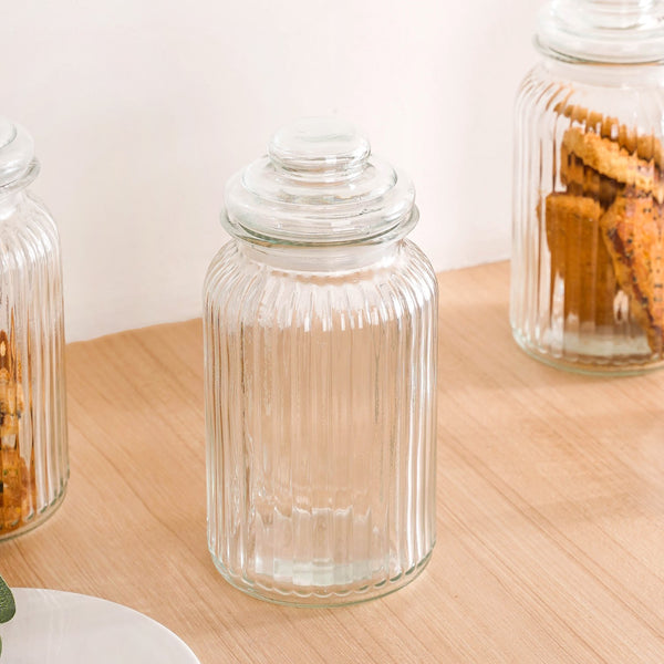 Glass Storage Jar With Lid Set Of 4 1 Litre