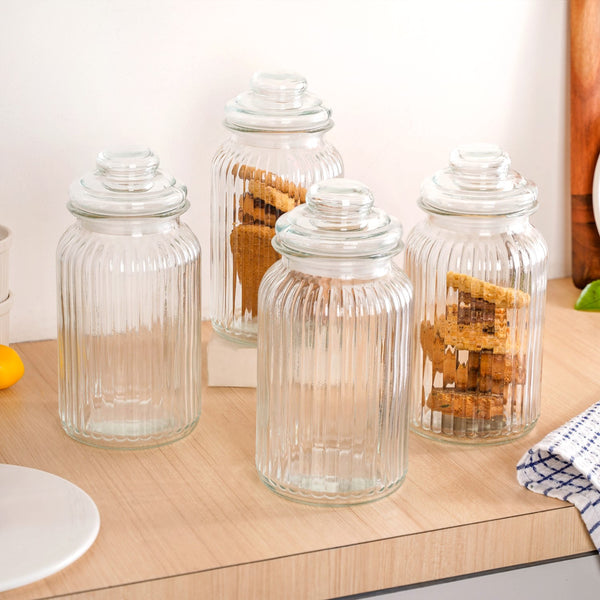 Glass Storage Jar With Lid Set Of 4 1 Litre