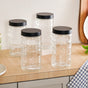 Set Of 4 Square Textured Glass Jars With Lid 1900ml