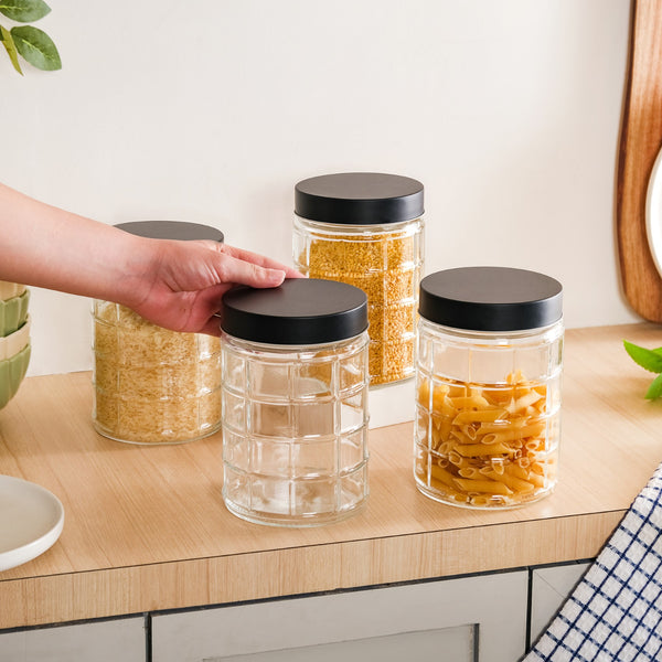 Glass Storage Jars With Airtight Lid Set Of 4 Checks 1350ml