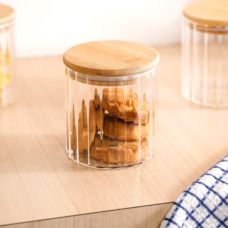 High Borosilicate Airtight Glass Jar With Wooden Lid Set Of 4 610ml