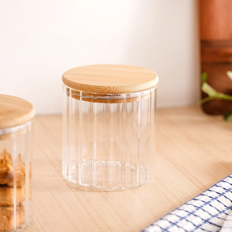 High Borosilicate Airtight Glass Jar With Wooden Lid Set Of 4 610ml