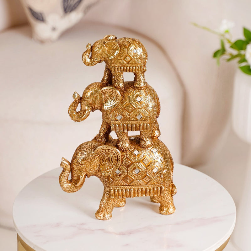 Elephant Family Pyramid With Mirrorwork Gold