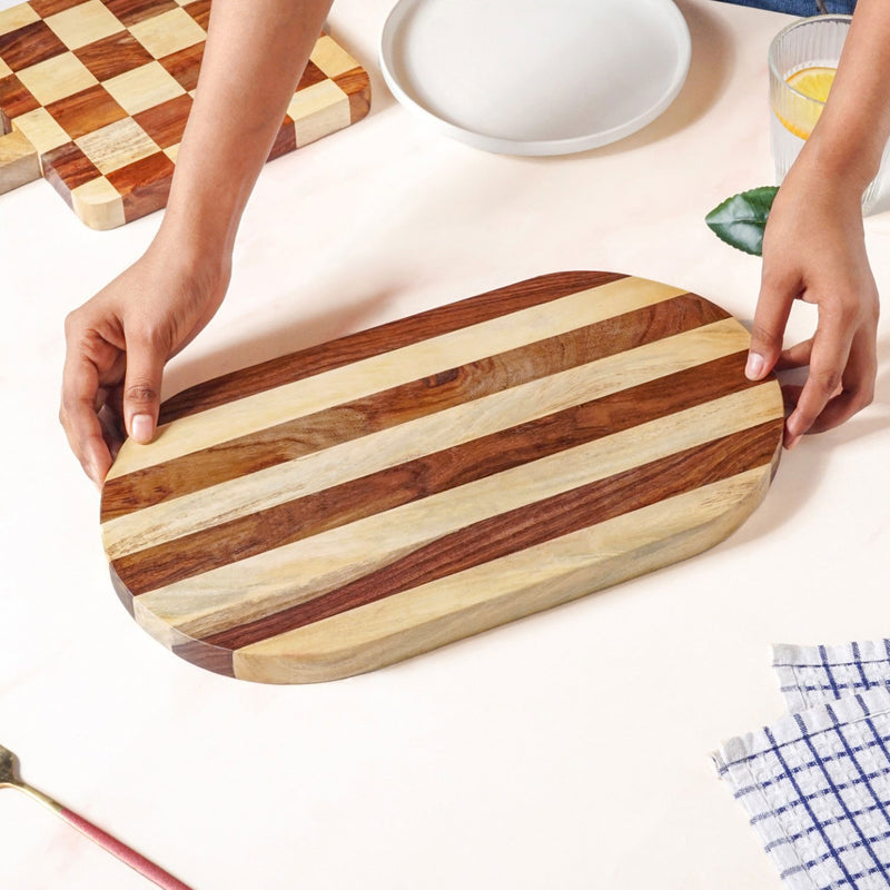 Stripped Sheesham Serving Platter