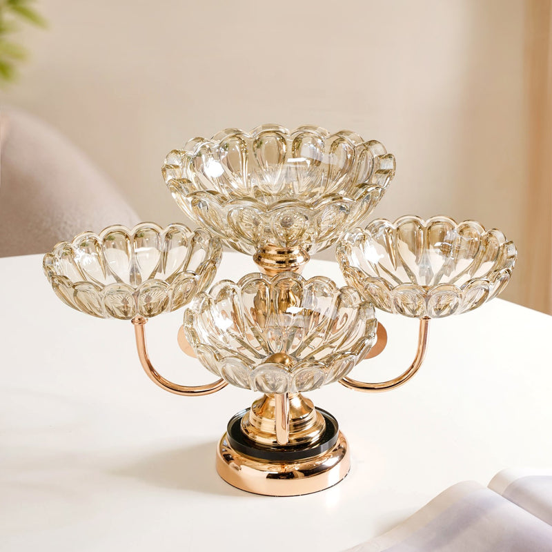 Decorative Glass Bowls With Rotating Metal Stand