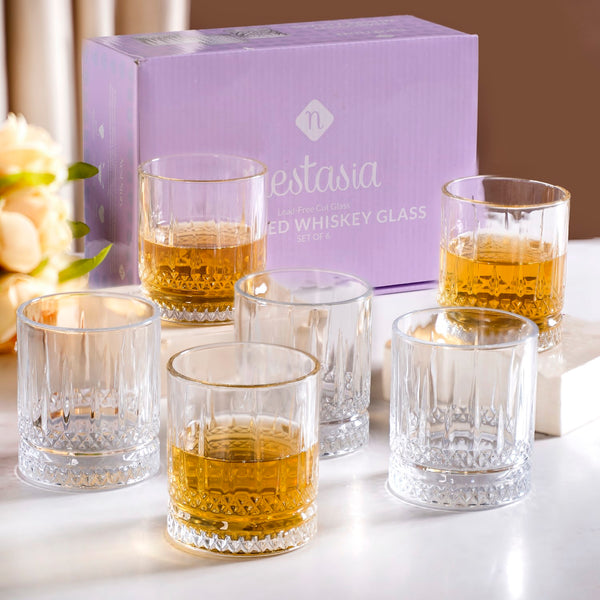 Set Of 6 Premium Ribbed Whiskey Glasses 250ml