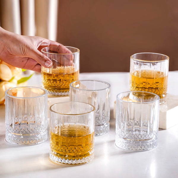 Set Of 6 Premium Ribbed Whiskey Glasses 250ml