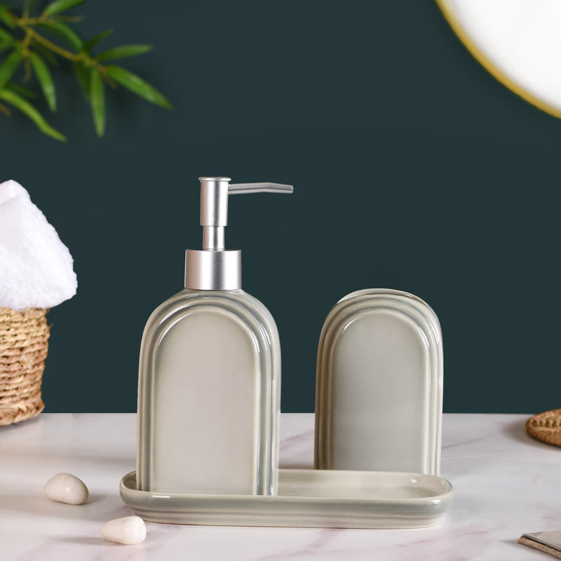 Art Deco Ceramic Bathroom Set Of 3 Grey