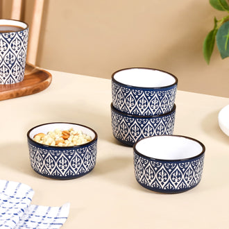 Baroque Ceramic Snack Bowl Set Of 4 Navy 200ml