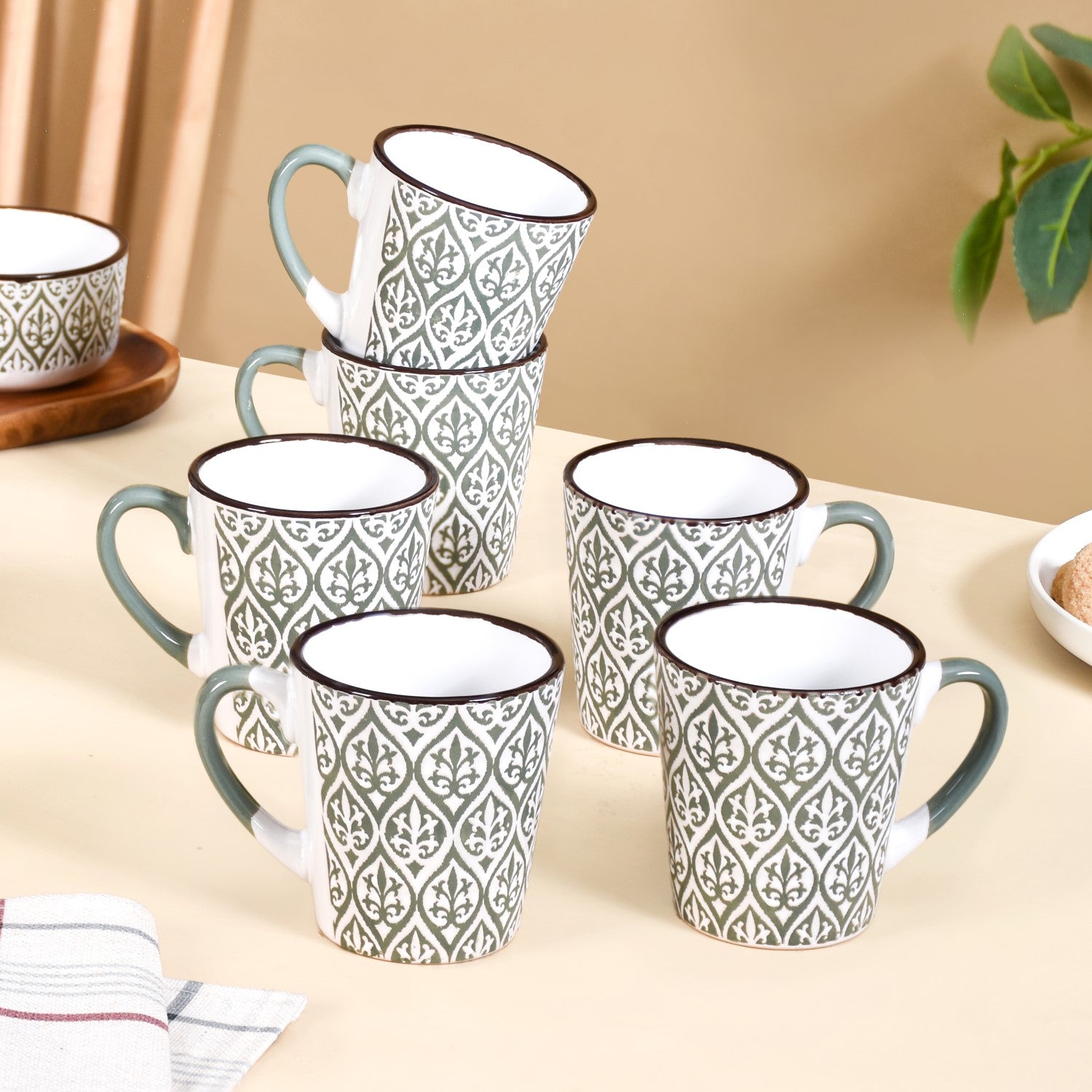 Baroque Tea Cup Set Of 6 Sage Green 250ml Online - Premium Tea Cup ...