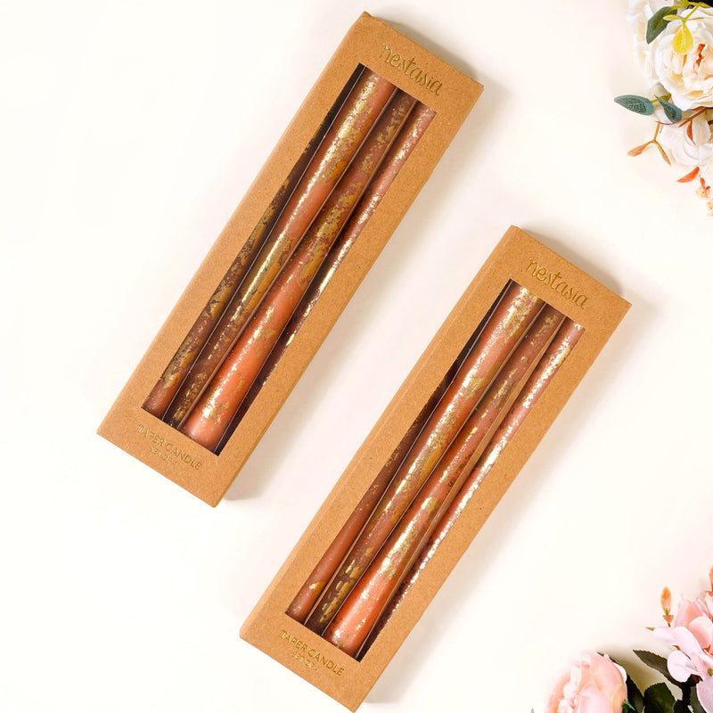 Candle With Golden Flecks Peach Set Of 8- Peach Candle Set, Golden Flecks Candles, Set of 8 Peach Candles, Decorative Peach Candles, Golden Candles