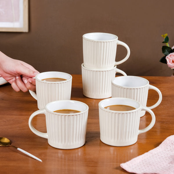 Cresta Ceramic Coffee Mug Set Of 6 Off White 300ml