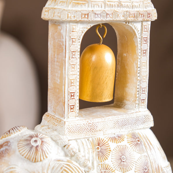 Decorated Elephant With Gold Bell Showpiece White