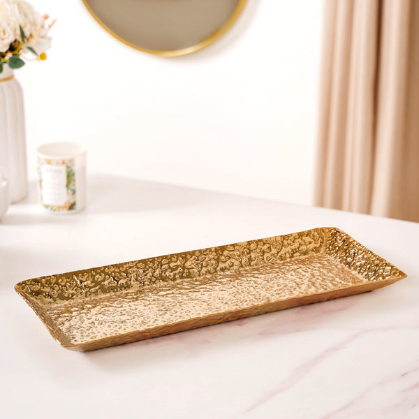 Gold Rectangular Metal Long Tray 16x6 Inch