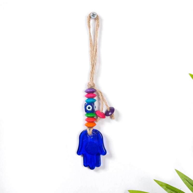Hamsa Hand Evil Eye Wall Hanging Set Of 2 - Hamsa hand decor, spiritual wall art, protection symbol wall hanging, boho home accents