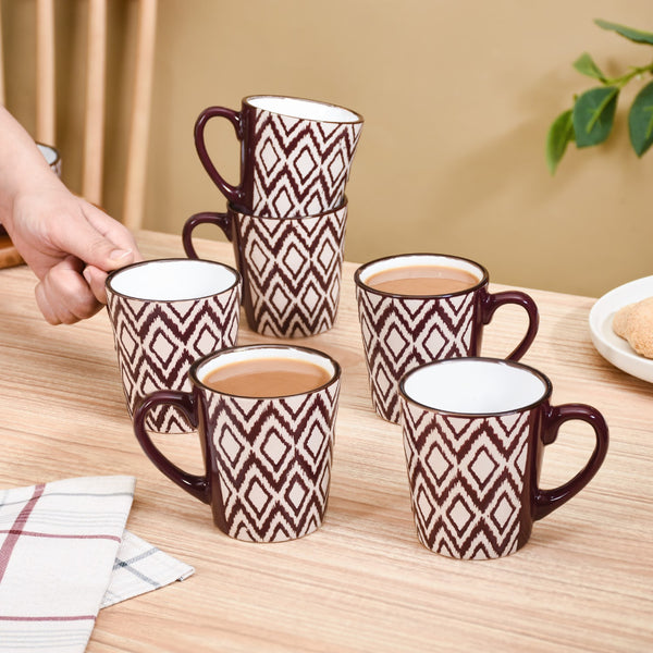 Kaleido Ceramic Tea Cup Set Of 6 Brown 250ml