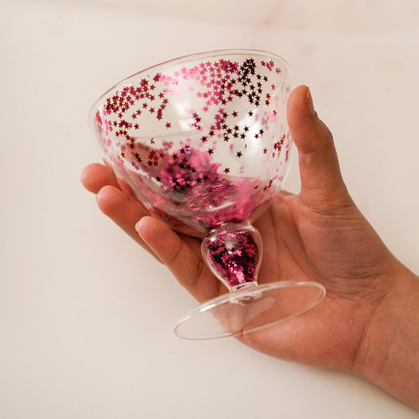 Pink Star Confetti Filled Double Wall Stem Glass Set Of 2 250ml