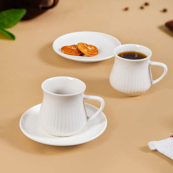 Ribbed Ceramic Cup With Saucer Set Of 2 100ml