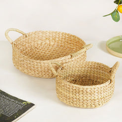 Round Handwoven Organic Kitchen Baskets Set Of 2