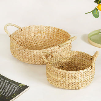 Round Handwoven Organic Kitchen Baskets Set Of 2