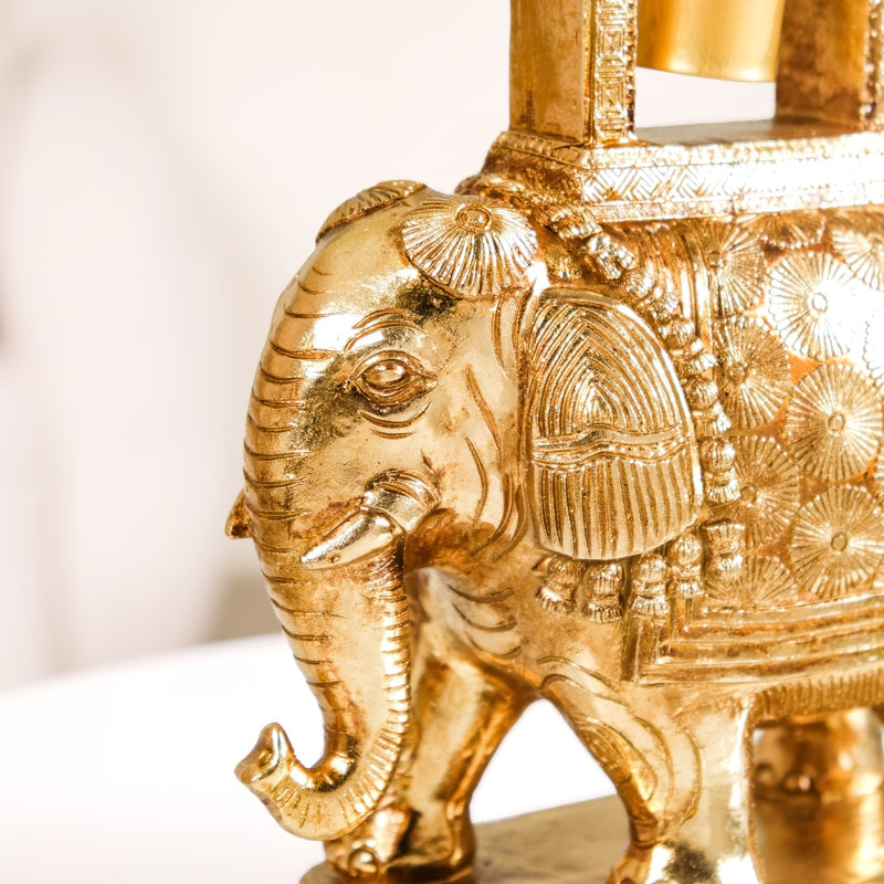 Elephant Ambabari With Bell Showpiece Gold