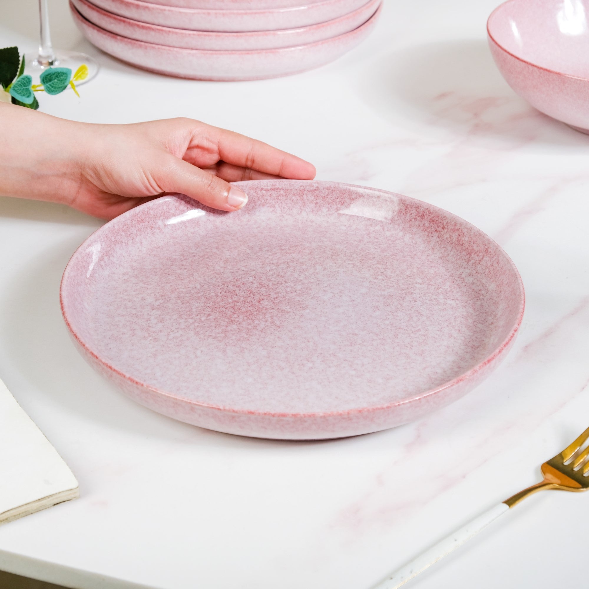 Pallor Large Ceramic Dinner Plate Set Of 6 Pink 10 Inch Online Premium Dinner Plate Nestasia