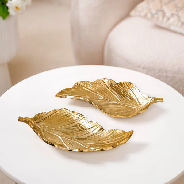 Set Of 2 Decorative Gold Leaf Trinket Tray