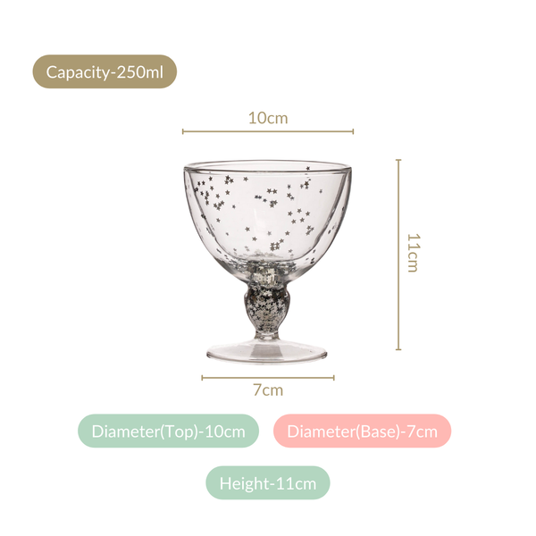 Shimmering Double Wall Stemmed Glass Goblet Set Of 2 250ml