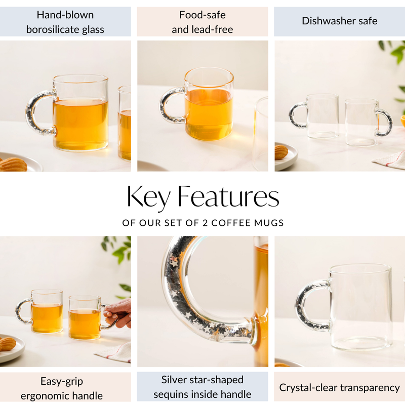 Silver Sparkle Glass Coffee Cup Set Of 2 425ml