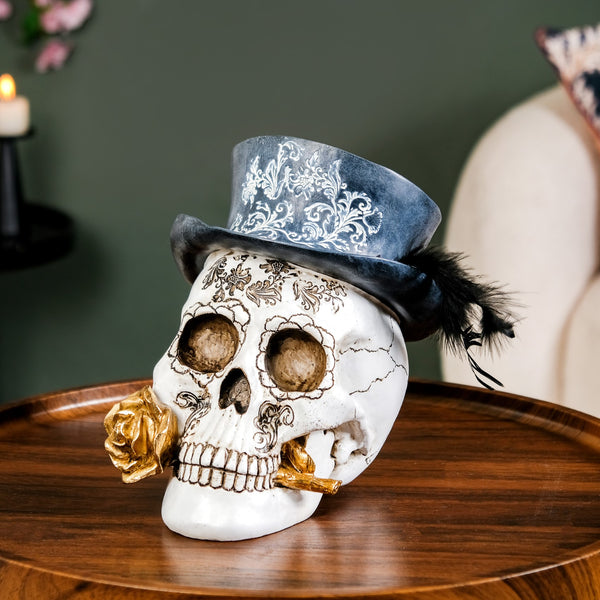 Sugar Skull With Hat Decor Showpiece For Home Decor