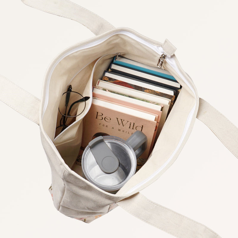 Summer Meadow Large Canvas Zipper Tote Bag