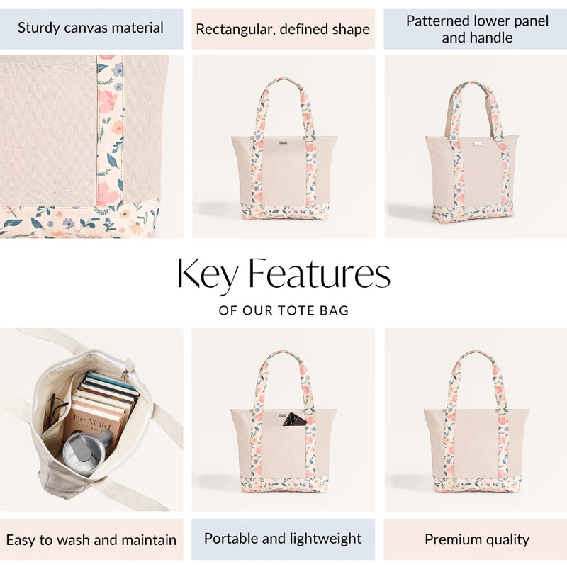 Summer Meadow Large Canvas Zipper Tote Bag