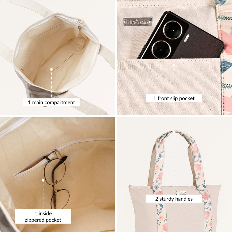 Summer Meadow Large Canvas Zipper Tote Bag