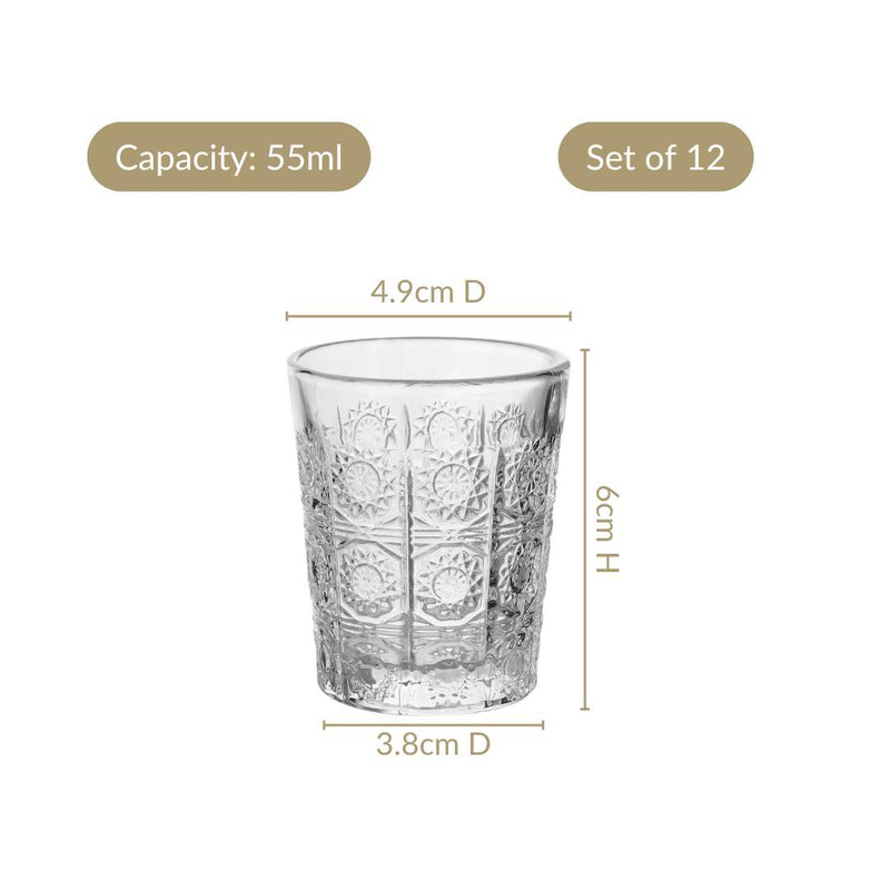 Sunburst Embossed Shot Glass Set Of 12 55ml