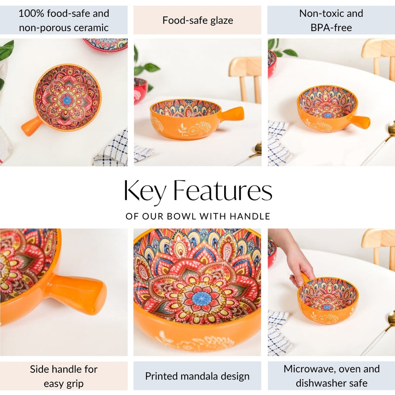 Sunlit Yellow Mandala Dish Bowl With Handle 600ml