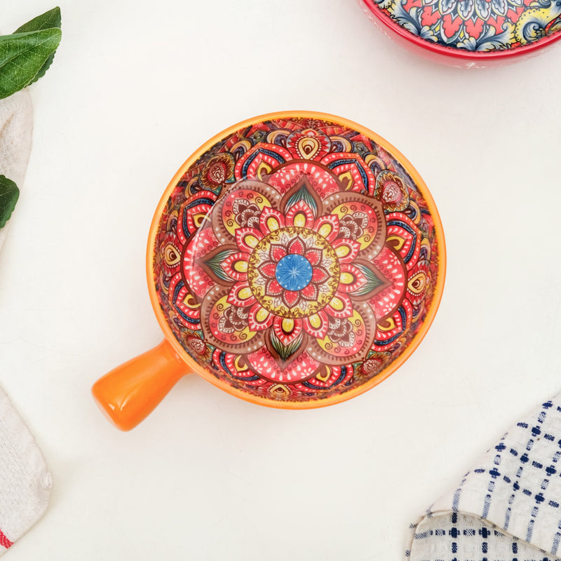 Sunlit Yellow Mandala Dish Bowl With Handle 600ml