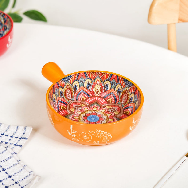 Sunlit Yellow Mandala Dish Bowl With Handle 600ml