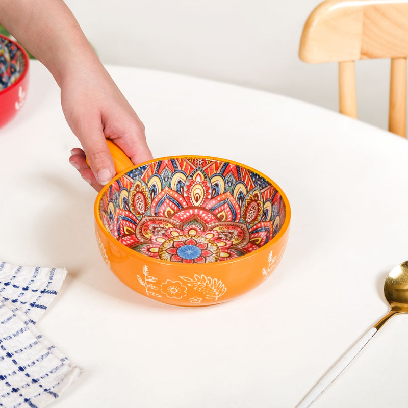 Sunlit Yellow Mandala Dish Bowl With Handle 600ml