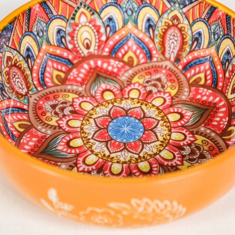 Sunlit Yellow Mandala Dish Bowl With Handle 600ml
