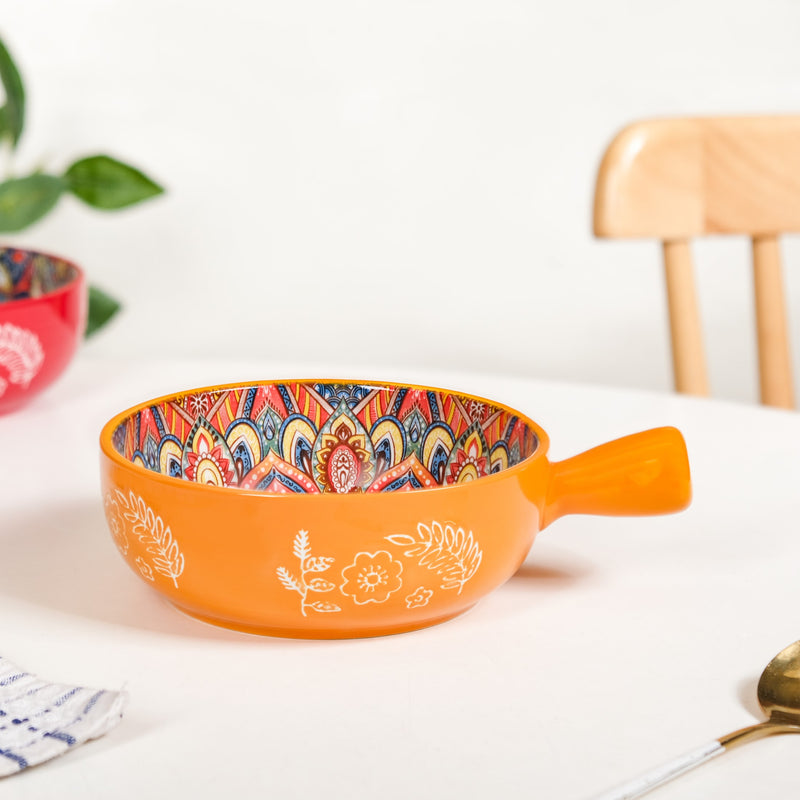 Sunlit Yellow Mandala Dish Bowl With Handle 600ml