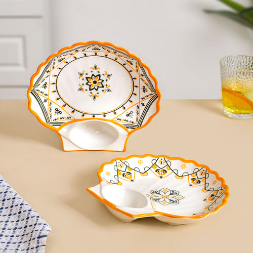 Sunny Bloom Ceramic Section Plate Set Of 2