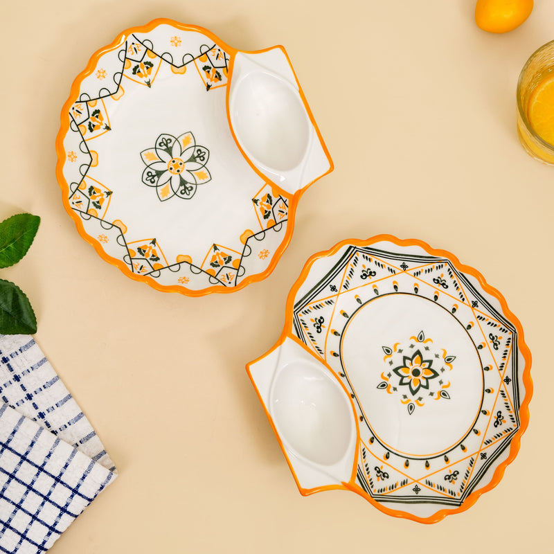 Sunny Bloom Ceramic Section Plate Set Of 2