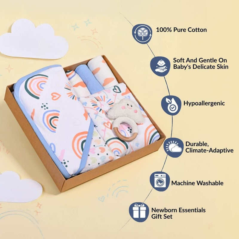 Rainbow Toddler Gift Hamper With Swaddle Towel Napkin Rattle Set Of 6