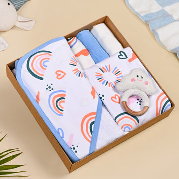 Rainbow Toddler Gift Hamper With Swaddle Towel Napkin Rattle Set Of 6