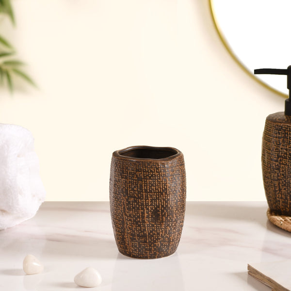 Earthy Chic Ceramic Bathroom Accessories Set Of 2 Brown