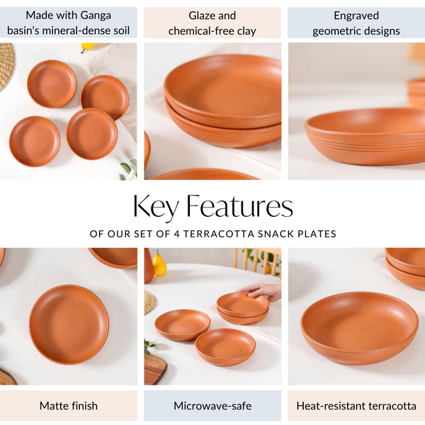 Set Of 4 Earthen Terracotta Snack Plates 7 Inch