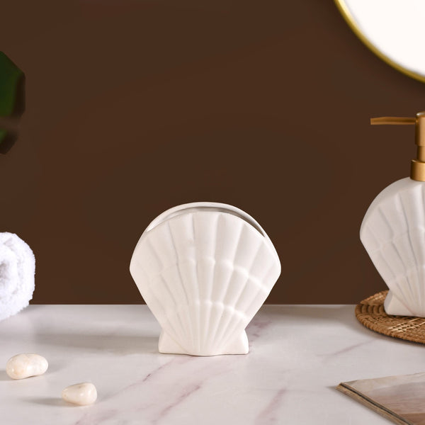 Shell Shaped Ceramic Bathroom Set Of 2 White