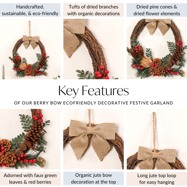 Berry Bow Ecofriendly Decorative Festive Wreath