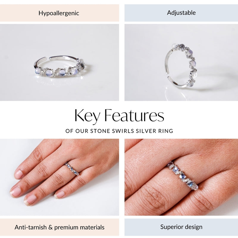 Stone Swirls Silver Ring